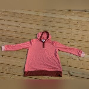 Land's End Serious Sweats Pink and Brown Hooded Sweatshirt